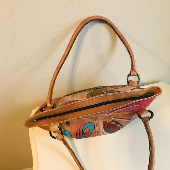Anna by Anuschka Painted Art Handbag Tote Satchel with Wallet - Picture 5 of 10